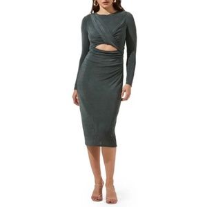 ASTR The Label Twist Front Long Sleeve Dress in Green